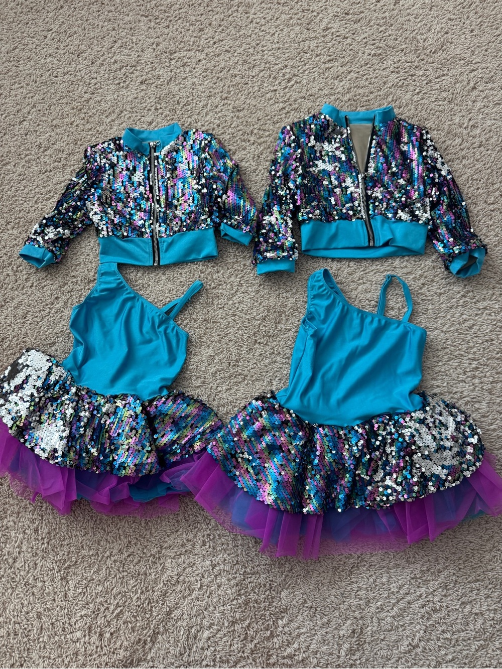Girls Teal & Purple Sequin Dance Costume Set - Kids